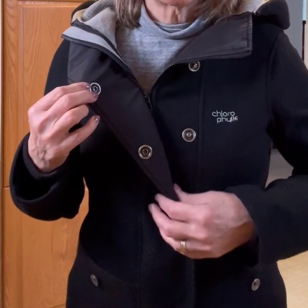 Black wool blend mid season long jacket